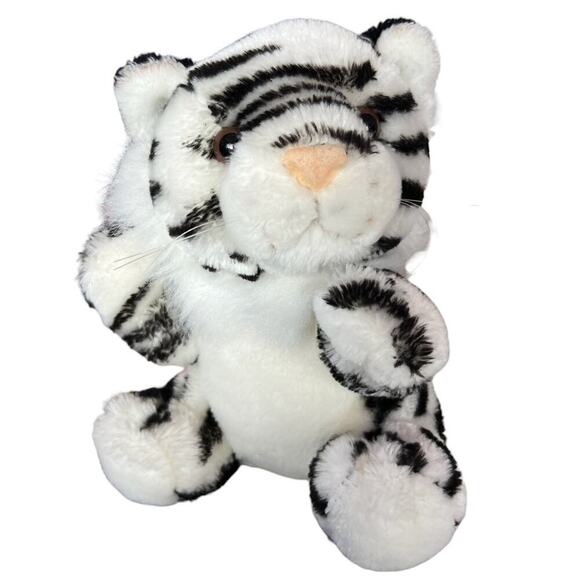 10" Black and White Bengal Tiger Stuffed Animal, Circus Circus Toy - Picture 1 of 6